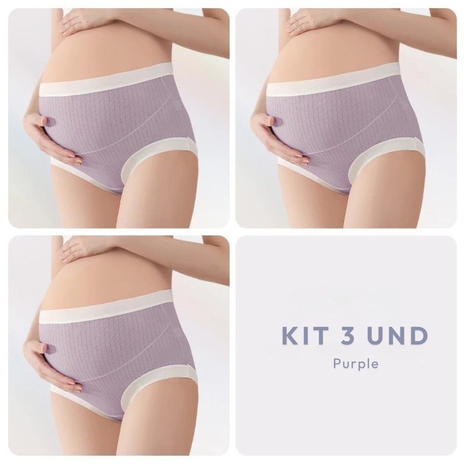 Kit 3 Calcinhas Gestante Cintura Alta e Confortável