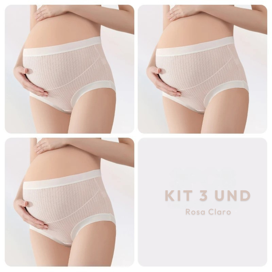 Kit 3 Calcinhas Gestante Cintura Alta e Confortável