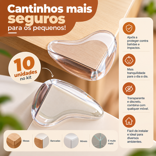 Benzzi Cantinhos Seguros – Kit com 10 Protetores de Quina Transparentes